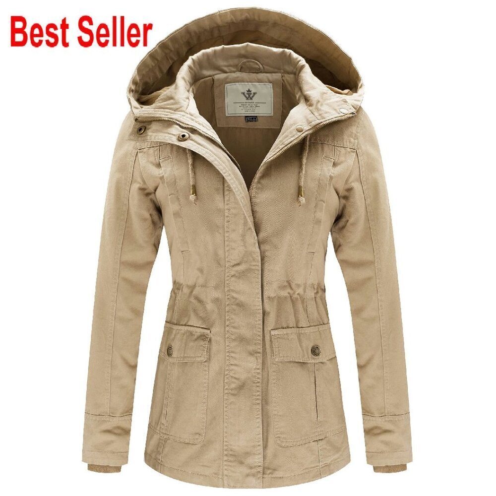 Cotton Military Anorak Jacket Lightweight Hooded Casual Chic Utility Outerwear
